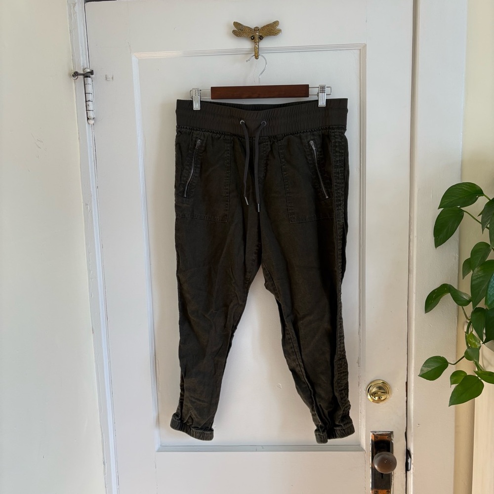 ATHLETA Linen Summer Resort Jogger Pants - Dark Olive Green - 8P